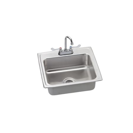 Elkay Utility Sink Topmount 18 Gauge Single Bowl Includes All Supply Lines (LR2219) and Utility Faucet Gooseneck Spout with Single Hole Concealed Deck Mount (LK406GN04T4) Stainless Steel