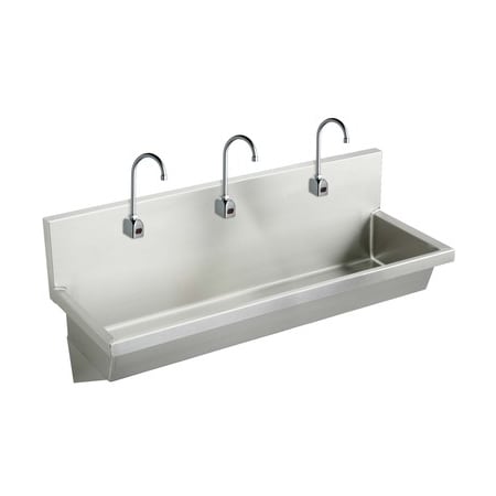 Elkay Wall Mount 14 Gauge Stainless Steel Three Station Handwash Sink with Sensor-Operated Faucets Stainless Steel