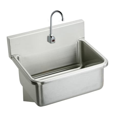 Elkay Wall Mount 14 Gauge Stainless Steel Scrub Sink with 6" Backsplash, Sensor-Operated Faucet and Drain Fitting Stainless Steel