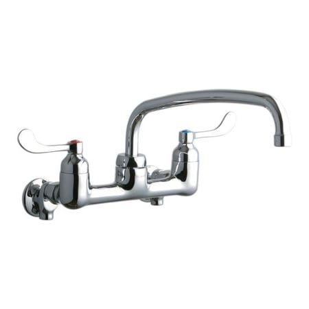 Elkay 8" Centerset Wall Mount Food Service Faucet with 12" Reach Arc Tube Spout and 4" Blade Handles Chrome
