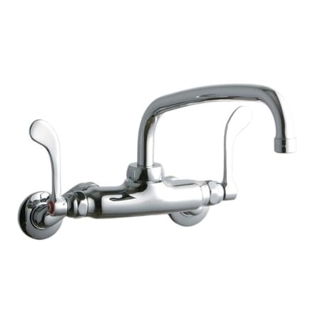 Elkay ADA 3"-8" Adjustable Centers Wall Mount Food Service Faucet with 10" Reach Arc Tube Spout and 4" Blade Handles Chrome