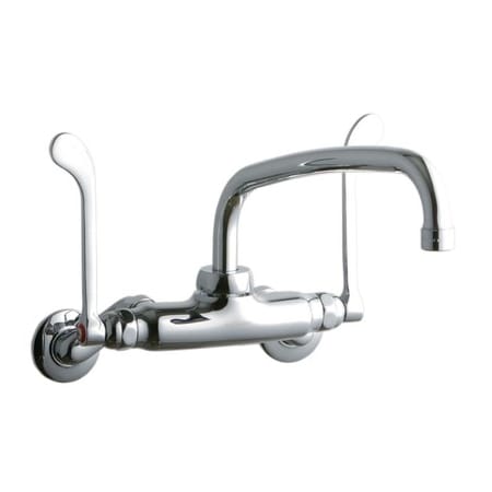 Elkay ADA 3"-8" Adjustable Centers Wall Mount Food Service Faucet with 10" Reach Arc Tube Spout and 6" Blade Handles Chrome