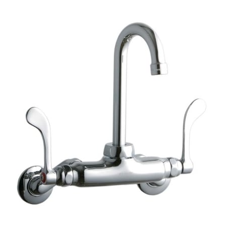 Elkay ADA 3"-8" Adjustable Centers Wall Mount Food Service Faucet with 3-5/8" Reach Gooseneck Spout and 4" Blade Handles Chrome