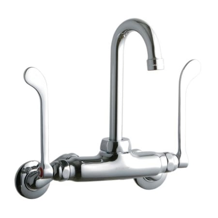 Elkay ADA 3"-8" Adjustable Centers Wall Mount Food Service Faucet with 3-5/8" Reach Gooseneck Spout and 6" Blade Handles Chrome