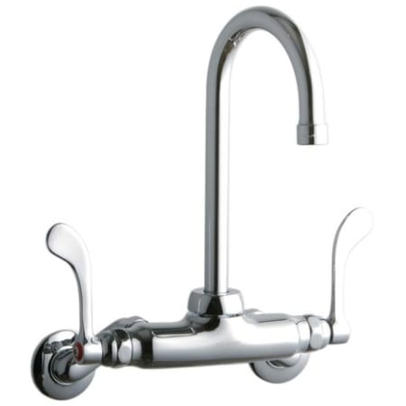Elkay ADA 3"-8" Adjustable Centers Wall Mount Food Service Faucet with 5-1/8" Reach Gooseneck Spout and 4" Blade Handles Chrome
