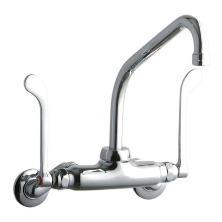 Elkay ADA 3"-8" Adjustable Centers Wall Mount Food Service Faucet with 8" Reach High Arc Spout and 6" Blade Handles Chrome