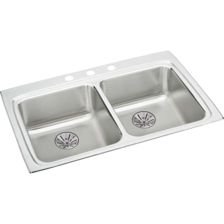 Elkay Lustertone 33" Double Basin Stainless Steel Kitchen Sink for Drop In Installation with Perfect Drains 1 Faucet Hole