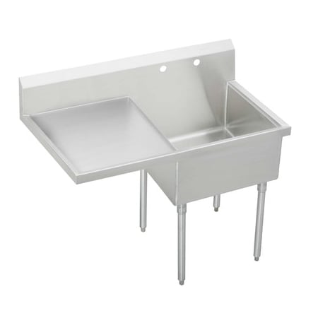 Elkay Weldbilt Stainless Steel 49-1/2" Floor Mount Single Bowl Food Service Scullery Sink with Left Side Drain Board and Two Faucet Holes Stainless Steel