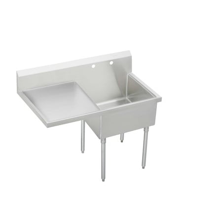 Elkay Weldbilt Stainless Steel 55-1/2" Floor Mount Single Bowl Food Service Scullery Sink with Left Side Drain Board and Two Faucet Holes Stainless Steel