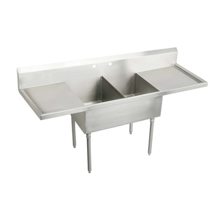 Elkay Weldbilt Stainless Steel 78" Floor Mount Double Bowl Food Service Scullery Sink with Left and Right Drain Board and Two Faucet Holes Stainless Steel