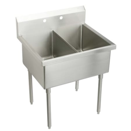 Elkay Weldbilt Stainless Steel 39" Floor Mount Double Bowl Food Service Scullery Sink with Two Faucet Holes Stainless Steel