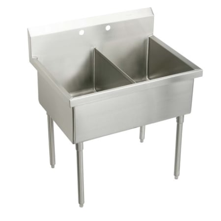 Elkay Weldbilt Stainless Steel 51" Floor Mount Double Bowl Food Service Scullery Sink with Two Faucet Holes Stainless Steel