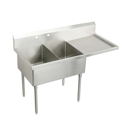 Elkay Weldbilt Stainless Steel 73-1/2" Floor Mount Double Bowl Food Service Scullery Sink with Right Side Drain Board and Two Faucet Holes Stainless Steel