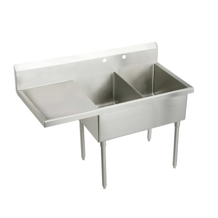 Elkay Weldbilt Stainless Steel 79-1/2" Floor Mount Double Bowl Food Service Scullery Sink with Left Side Drain Board and Two Faucet Holes Stainless Steel