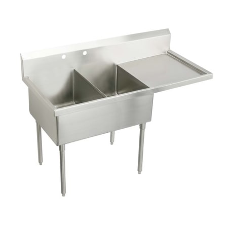 Elkay Weldbilt Stainless Steel 79-1/2" Floor Mount Double Bowl Food Service Scullery Sink Right Side Drain Board and Two Faucet Holes Stainless Steel