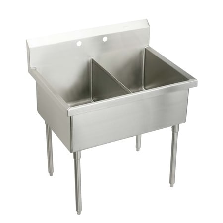 Elkay Weldbilt Stainless Steel 63" Floor Mount Double Bowl Food Service Scullery Sink with Four Faucet Holes Stainless Steel