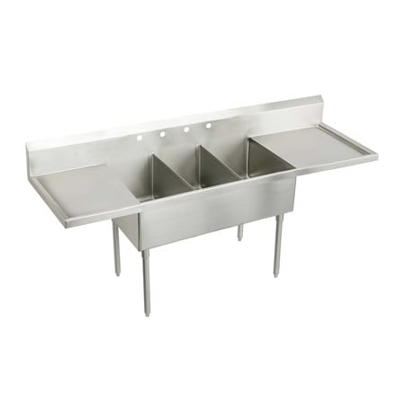 Elkay Weldbilt Stainless Steel 93" Floor Mount Triple Bowl Food Service Scullery Sink with Left and Right Drain Board and Two Faucet Holes Stainless Steel