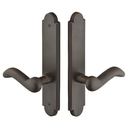 Emtek Sandcast Bronze Door Configuration 2 Passage Multi Point Narrow Arched Trim Lever Set with American Cylinder Above Handle Medium Bronze