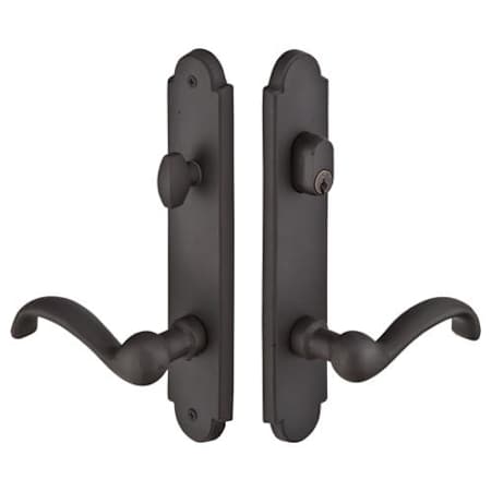 Emtek Sandcast Bronze Door Configuration 3 Keyed Entry Multi Point Narrow Arched Trim Lever Set with American Cylinder Above Handle Flat Black