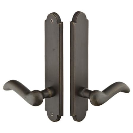 Emtek Sandcast Bronze Door Configuration 3 Patio Multi Point Narrow Arched Trim Lever Set with American Cylinder Above Handle Medium Bronze