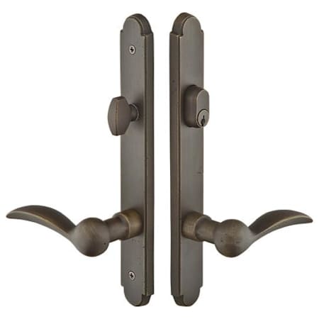 Emtek Sandcast Bronze Door Configuration 3 Inactive Multi Point Arched Trim Lever Set with American Cylinder Above Handle Medium Bronze
