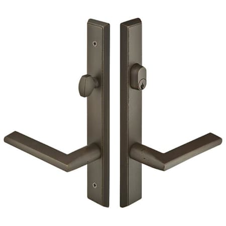 Emtek Sandcast Bronze Door Configuration 3 Passage Multi Point Narrow Trim Lever Set with American Cylinder Above Handle Medium Bronze
