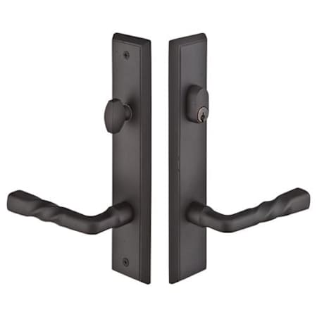 Emtek Sandcast Bronze Door Configuration 3 Patio Multi Point Narrow Trim Lever Set with American Cylinder Above Handle Flat Black
