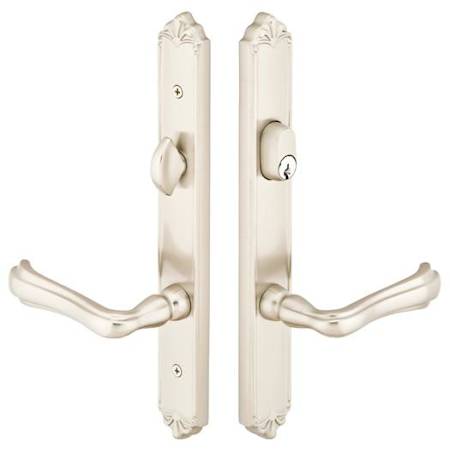 Emtek Designer Brass Door Configuration 4 Patio Multi Point Trim Lever Set with American Cylinder Above Handle Satin Nickel