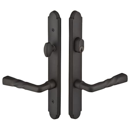 Emtek Sandcast Bronze Door Configuration 4 Thumbturn Multi Point Narrow Arched Trim Lever Set with American Cylinder Above Handle Flat Black