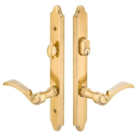Emtek Classic Brass Door Configuration 4 Inactive Multi Point Narrow Trim Lever Set with American Cylinder Above Handle Lifetime Polished Brass