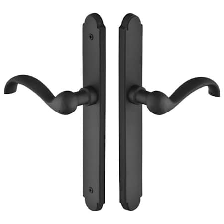 Emtek Sandcast Bronze Door Configuration 5 Thumbturn Multi Point Narrow Arched Trim Lever Set with European Cylinder Below Handle Flat Black