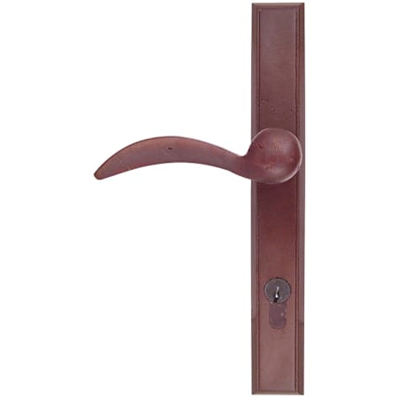 Emtek Sandcast Bronze Door Configuration 5 Keyed Entry Multi Point Narrow Trim Lever Set with European Cylinder Below Handle Deep Burgundy