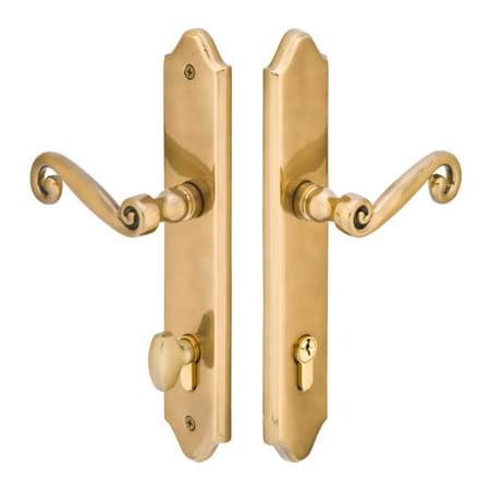 Emtek Classic Brass Door Configuration 5 Patio Multi Point Narrow Trim Lever Set with European Cylinder Below Handle French Antique