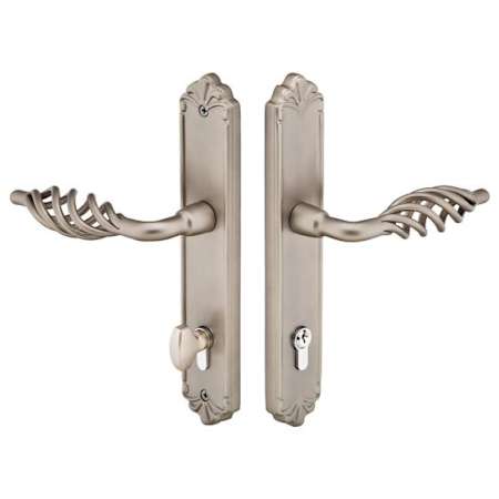 Emtek Designer Brass Door Configuration 5 Inactive Multi Point Narrow Trim Lever Set with European Cylinder Below Handle French Antique