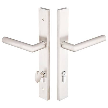 Emtek Brass Modern Door Configuration 5 Keyed Entry Multi Point Narrow Trim Lever Set with European Cylinder Below Handle Brushed Stainless Steel