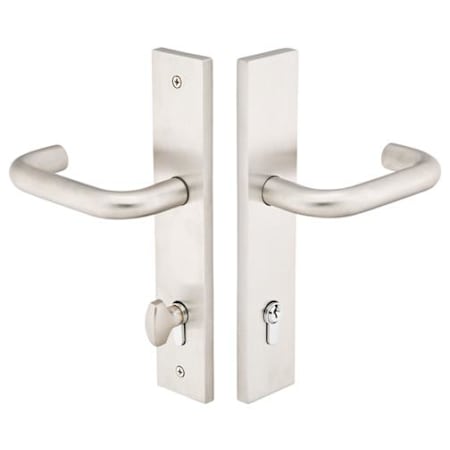 Emtek Brass Modern Door Configuration 5 Keyed Entry Multi Point Trim Lever Set with European Cylinder Below Handle Brushed Stainless Steel