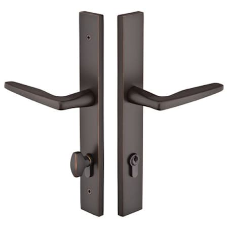 Emtek Brass Modern Door Configuration 5 Half Inactive Half Passage Multi Point Trim Lever Set with European Cylinder Below Handle Oil Rubbed Bronze