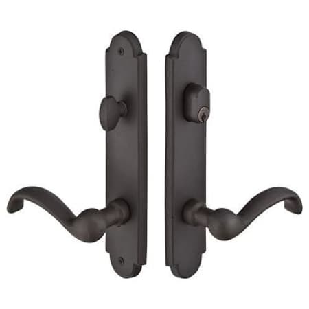 Emtek Sandcast Bronze Door Configuration 8 Keyed Entry Sandcast Bronze Arched Trim Lever Set with American Cylinder Below Handle Flat Black
