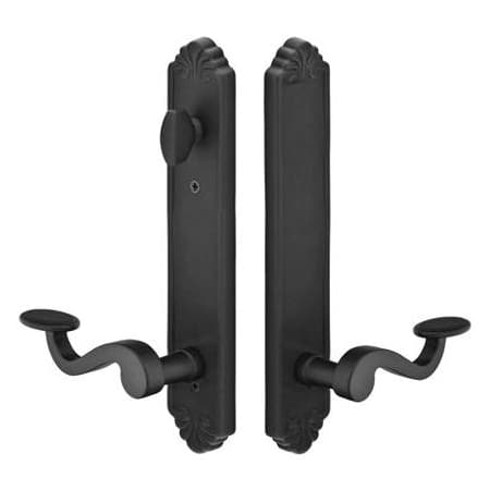 Emtek Lost Wax Cast Bronze Door Configuration 8 Thumbturn Multi Point Trim Lever Set with American Cylinder Below Handle Flat Black
