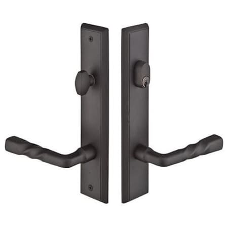 Emtek Sandcast Bronze Door Configuration 8 Keyed Entry Multi Point Trim Lever Set with American Cylinder Below Handle Flat Black