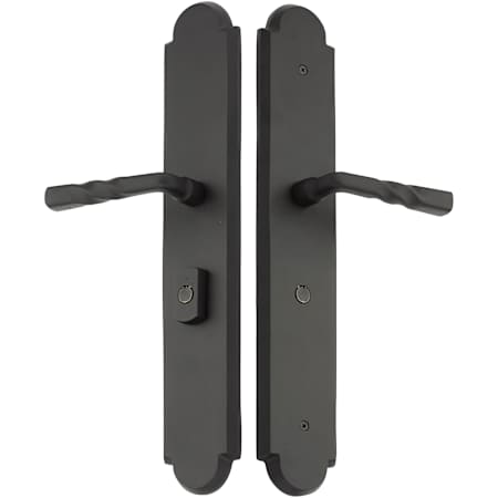 Emtek Sandcast Bronze Door Configuration 1 or 6 Half Inactive Half Passage Multi Point Trim with American Cylinder Below Handle Flat Black Bronze