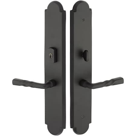 Emtek Sandcast Bronze Door Configuration 2 or 4 Keyed Entry Multi Point Trim with American Cylinder Above Handle Flat Black Bronze