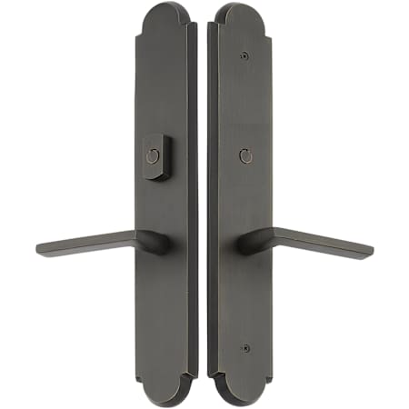 Emtek Sandcast Bronze Door Configuration 2 or 4 Half Inactive Half Passage Multi Point Trim with American Cylinder Above Handle Medium Bronze