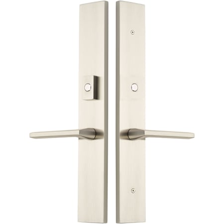 Emtek Brass Modern Door Configuration 2 or 4 Half Inactive Half Passage Multi Point Trim with American Cylinder Above Handle Satin Nickel