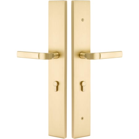 Emtek Brass Modern Door Configuration 5 Half Inactive Half Passage Multi Point Trim with European Cylinder Below Handle Satin Brass
