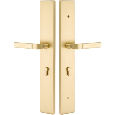 Emtek Brass Modern Door Configuration 5 Half Inactive Half Passage Multi Point Trim with European Cylinder Below Handle Satin Brass