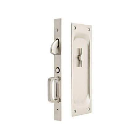 Emtek 7-1/2 Inch Solid Brass Privacy Mortise Pocket Door Lock for 1-3/8" Thick Doors Satin Nickel
