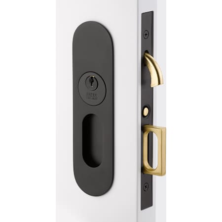 Emtek Narrow Oval 7-1/4" Tall Single Cylinder Keyed Entry Pocket Door Lock Flat Black