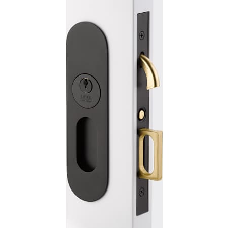 Emtek Narrow Oval 7-1/4 Inch Tall Single Cylinder Keyed Entry Mortise Pocket Door Lock for 1-3/4" Thick Doors Flat Black
