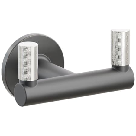 Emtek SELECT Double Robe Hook with Oil Rubbed Bronze Small Disc Rose, Polished Nickel Knurled Tips, and Choice of Round Stem Finish Oil Rubbed Bronze Rosette / Flat Black Stem / Polished Nickel Tip